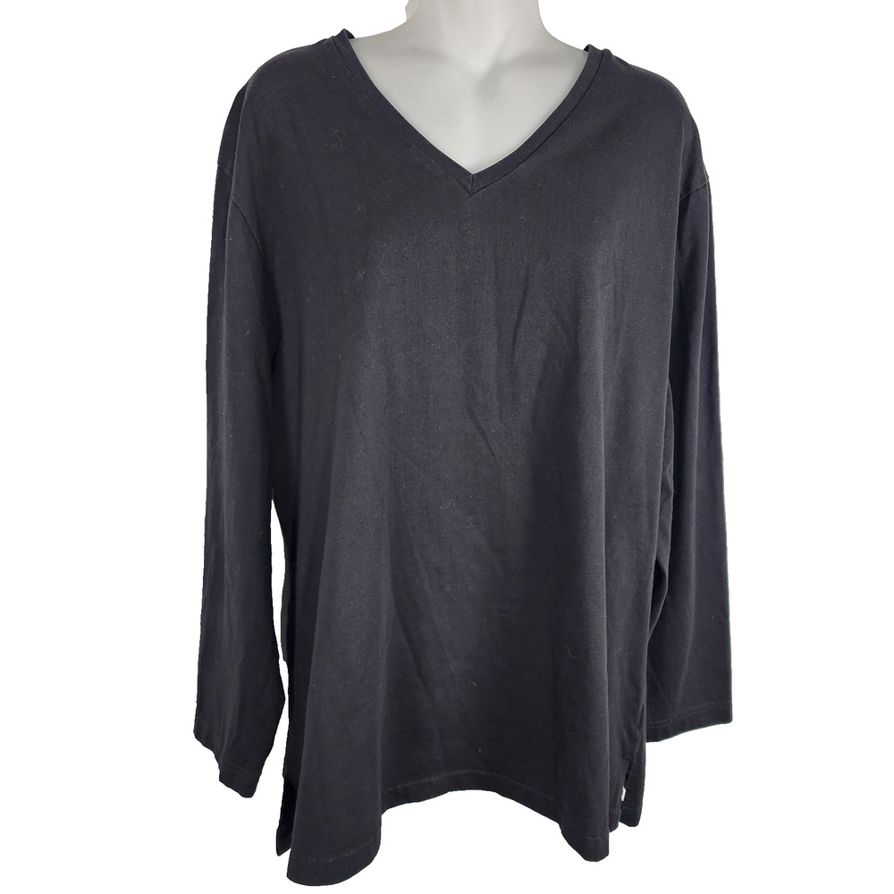 Denim & Co Essentials Women Long Sleeve Oversized V Neck T Shirt L Black A217501